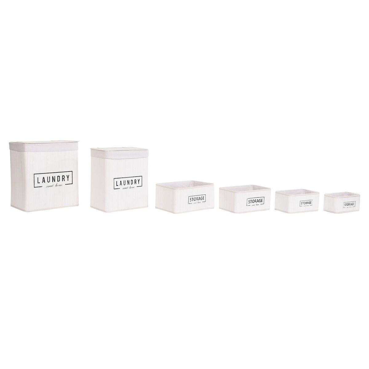 Set di Cesti DKD Home Decor Bianco Bambù 40 x 30 x 46 cm 5 Pezzi